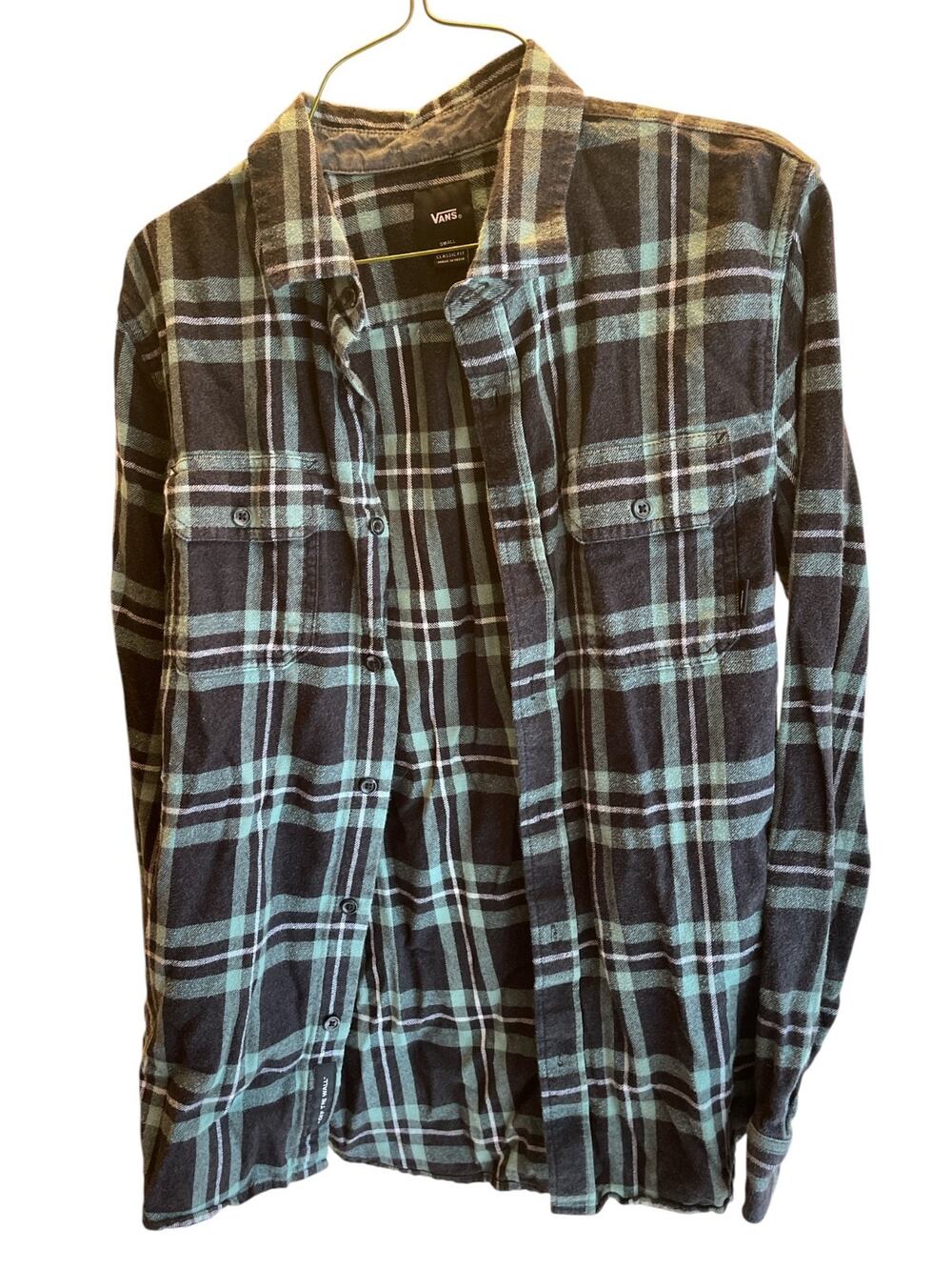 Vans long sleeve button down collared shirt mens small, multicolored plaid,
